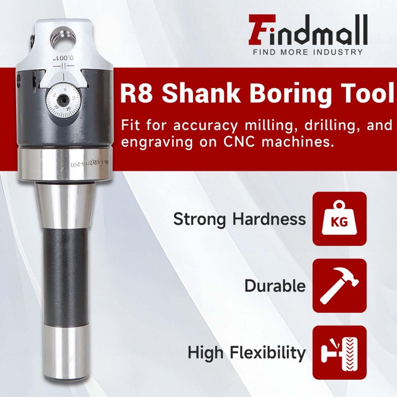 findmall 9pcs 2" Boring Head R8 Shank Boring Tool Set 1/2" Carbide Boring Bar Set Milling Fit for Milling Machine - Image 2